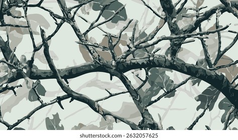 Hunting camouflage modern pattern, vector military print. real tree forest camouflage seamless pattern. Forest branches vector camouflage background