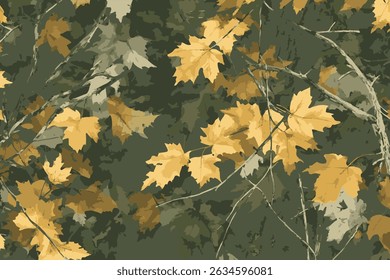 Hunting camouflage modern pattern, vector military print. real tree forest camouflage seamless pattern. Leaves camouflage background