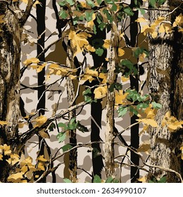 Hunting camouflage modern pattern, vector military print. Real tree forest camouflage seamless pattern