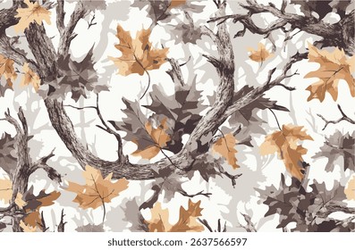 Hunting camouflage modern pattern, vector military print. real tree forest camouflage seamless pattern