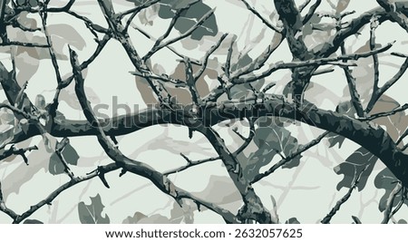 Hunting camouflage modern pattern, vector military print. real tree forest camouflage seamless pattern. Forest branches vector camouflage background