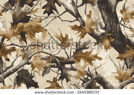 Hunting camouflage modern pattern, vector military print. real tree forest camouflage seamless pattern. Forest leaves vector camouflage background