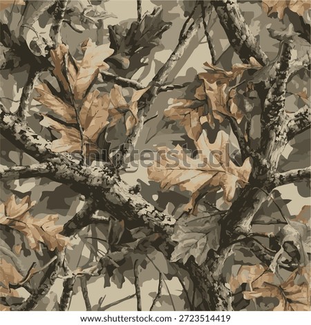 Hunting camouflage modern pattern, vector military print. real tree forest camouflage seamless pattern. Forest leaves vector camouflage background