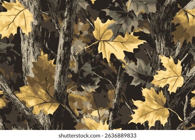 Hunting camouflage with oak tree for hunting and military. Hunting camouflage seamless pattern design.