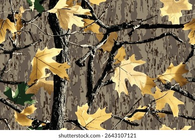 Hunting camouflage with oak tree for hunting and military. Hunting camouflage seamless pattern design.