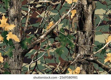 Hunting Camouflage Pattern with Real Tree Forest Elements for Tactical Gear