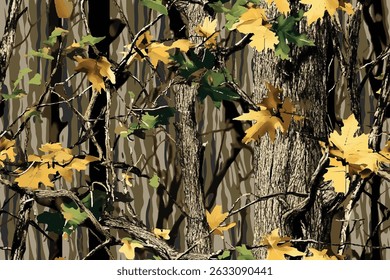 Hunting camouflage pattern. Seamless pattern. Real tree hunting background. Digital camouflage. Forest texture. Jungle. Tree pattern. Abstract. Oak tree