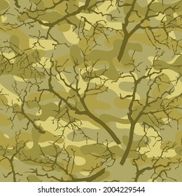 Cazando patrón de camuflaje con ramas de árbol. uniforme de mosquito. Vector.