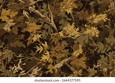  Caça de camuflagem sem emenda projeto padrão. Fundo de camuflagem. Caça de veados, floresta, textura de selva. Padrão contínuo de árvore realista.