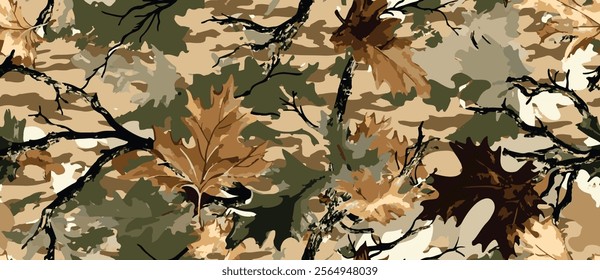 Hunting camouflage with tree for hunting and military. Hunting camouflage seamless pattern design. Vector hunting camo background