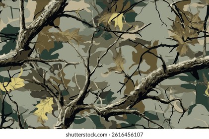 Hunting camouflage with tree for hunting and military. Hunting camouflage seamless pattern design. Vector hunting camo background.
