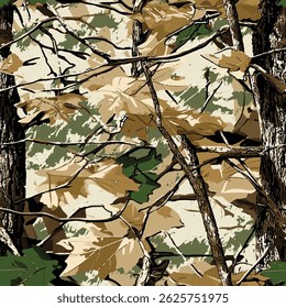 Hunting camouflage with tree for hunting and military. Hunting camouflage seamless pattern design. Vector hunting camo background