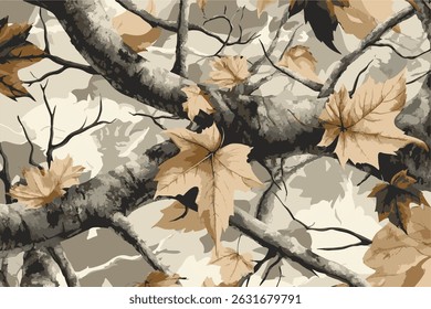 Hunting camouflage with tree for hunting and military. Hunting camouflage seamless pattern design. Vector hunting camo background.