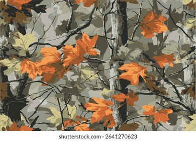 Hunting camouflage with tree for hunting and military. Hunting camouflage seamless pattern design. Vector hunting camo background.
