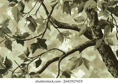 Hunting camouflage with tree for hunting and military. Hunting camouflage seamless pattern design. Vector hunting camo background.