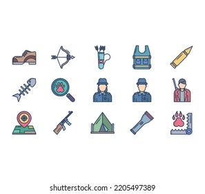 Hunting and campfire icon set