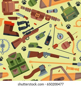 Hunting camping outdoor time vector seamless pattern background with guns