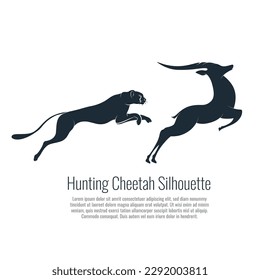 Hunting Cheetah vector drawing, A silhouette of wild animals, Cheetah running behind Deer