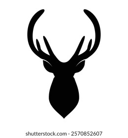 Hunting Clipart Vector, Minimalist Deer Head Silhouette with Detailed Antlers 