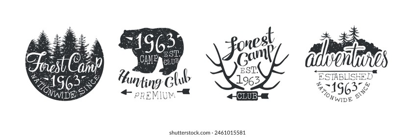 Hunting Club and Forest Camp Adventure Label Vector Set