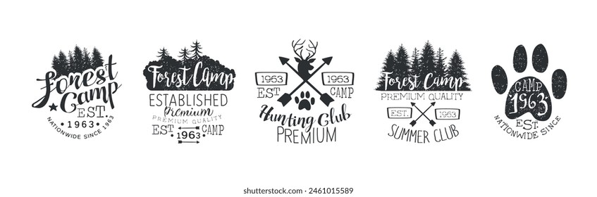 Hunting Club and Forest Camp Adventure Label Vector Set