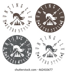 hunting club labels set with arrows and fox tail