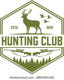 Hunting Club Logo Featuring Deer Rifle Forest Elements Established Twenty Nineteen Design