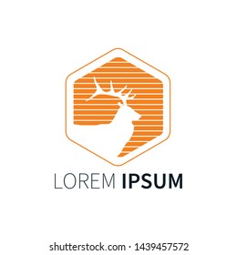 Hunting Club Logo Template. Deer Head and Horns Silhouette Isolated On White Background. Vector object for Labels, Badges, Logos and other Design. Deer Logo, Hunter Logo, Deer Hunting, Retro logo.