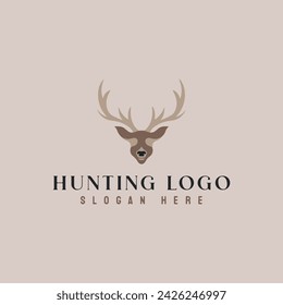 

Hunting Club Logo Template. Deer Head and Horns Silhouette Isolated On White Background