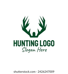 

Hunting Club Logo Template. Deer Head and Horns Silhouette Isolated On White Background
