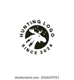 

Hunting Club Logo Template. Deer Head and Horns Silhouette Isolated On White Background