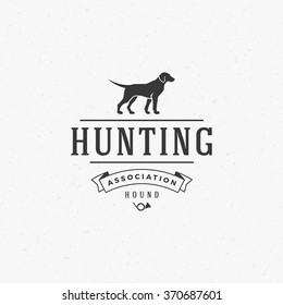 Hunting Club Logo Template. Dog Silhouette Isolated On White Background. Vector object for Labels, Badges, Logos and other Design. Dog Logo, Hunter Logo, Dog Hunting, Dog Icon, Dog Silhouette.