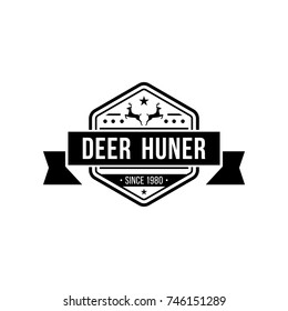 Hunting Club Logo Template. Two Deer and Target Silhouette Isolated On White Background. Vector object for Labels, Badges, Logos and other Design. Deer Logo, Hunter Logo, Deer Hunting, Retro logo.