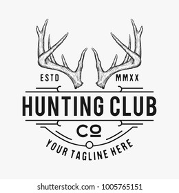 Hunting Club Logo Vector, Hand drawn antler illustration