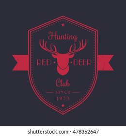 Hunting Club vintage emblem, logo, badge with red deer head