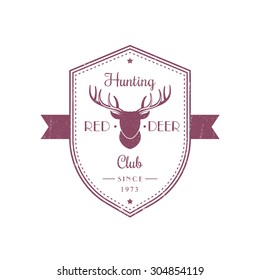 Hunting Club Vintage Emblem with red deer head, with grunge, vector illustration, eps10, easy to edit