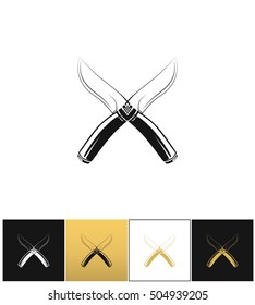 Hunting combat crossing knives vector icon