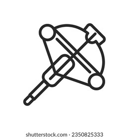 Hunting Crossbow Icon. Vector Linear Illustration of Precision Archery Equipment for Hunting and Sport Competitions. 