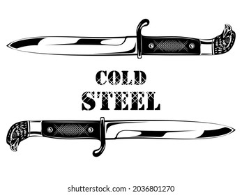Hunting dagger. Daggers with a handle in the form of a head of a bird of prey, isolated white, vector illustration