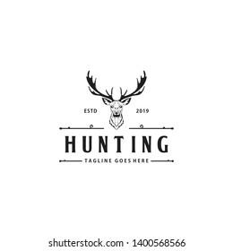 Hunting deer antler head logo design illustration