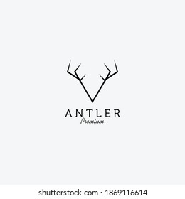 Hunting Deer Antler Outdoor Adventure Logo Vector Illustration Design Template Line Art