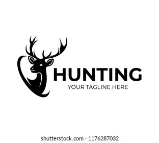 Hunting and deer with horns, logo design. Nature and wildlife, vector design and illustration