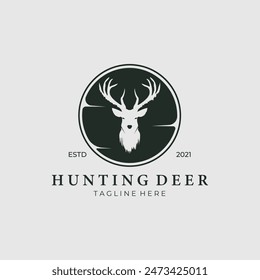 hunting deer retro logo emblem vector vintage illustration 