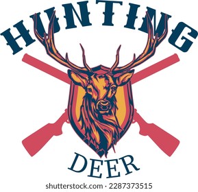 Jagd auf Hirsch Thema, Slogan-Grafiken und Illustrationen mit Patches für T-Shirts und andere Zwecke.