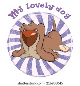 Hunting dog badge.  Basset Hound. Cartoon 