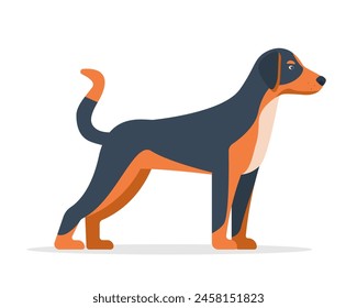 Hunting Dog icon. Black white and brown pet dog. Happy home animal setter or terrier dog. Vector illustration isolated on white background.