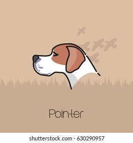 Hunting dog illustration with  nature background-english pointer