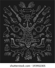 Hunting. Doodle. Vintage decor elements.