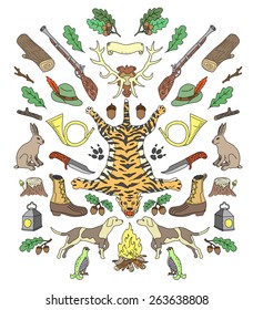 Hunting. Doodle. Vintage decor elements.