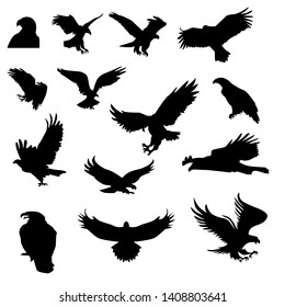 Hunting eagle detailed hunting vector silhouettes set isolated on white background